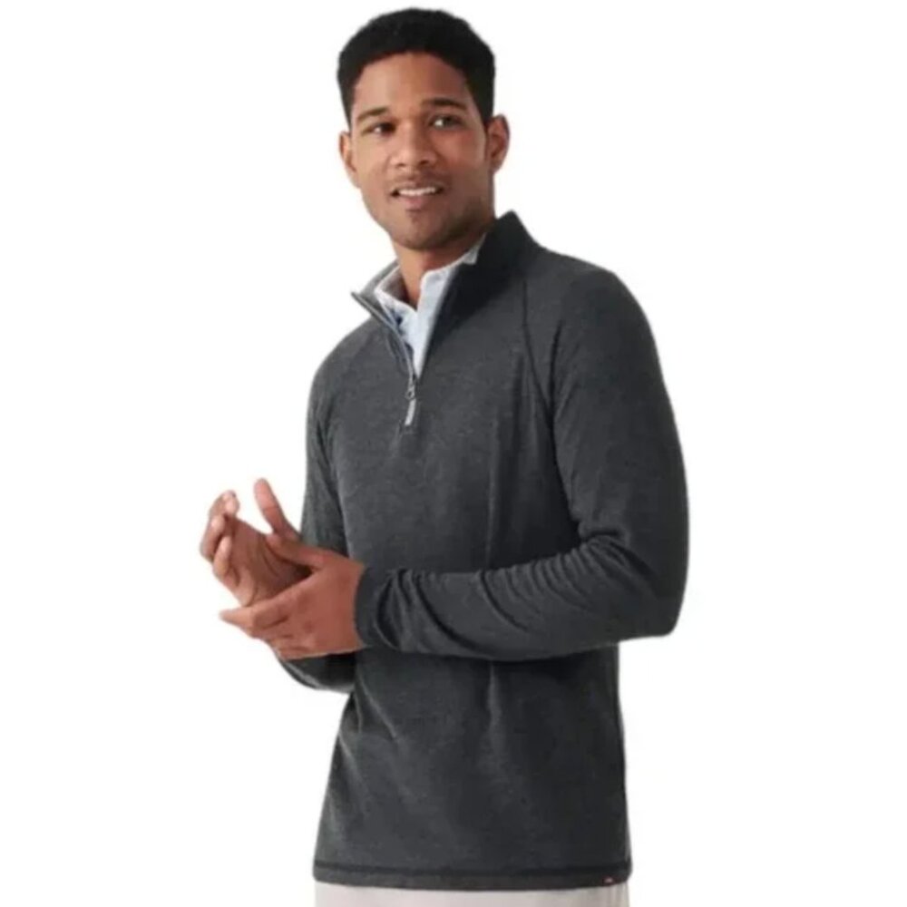 Faherty Dark Charcoal Gray Four Way Stretch Quarter Zip Pullover